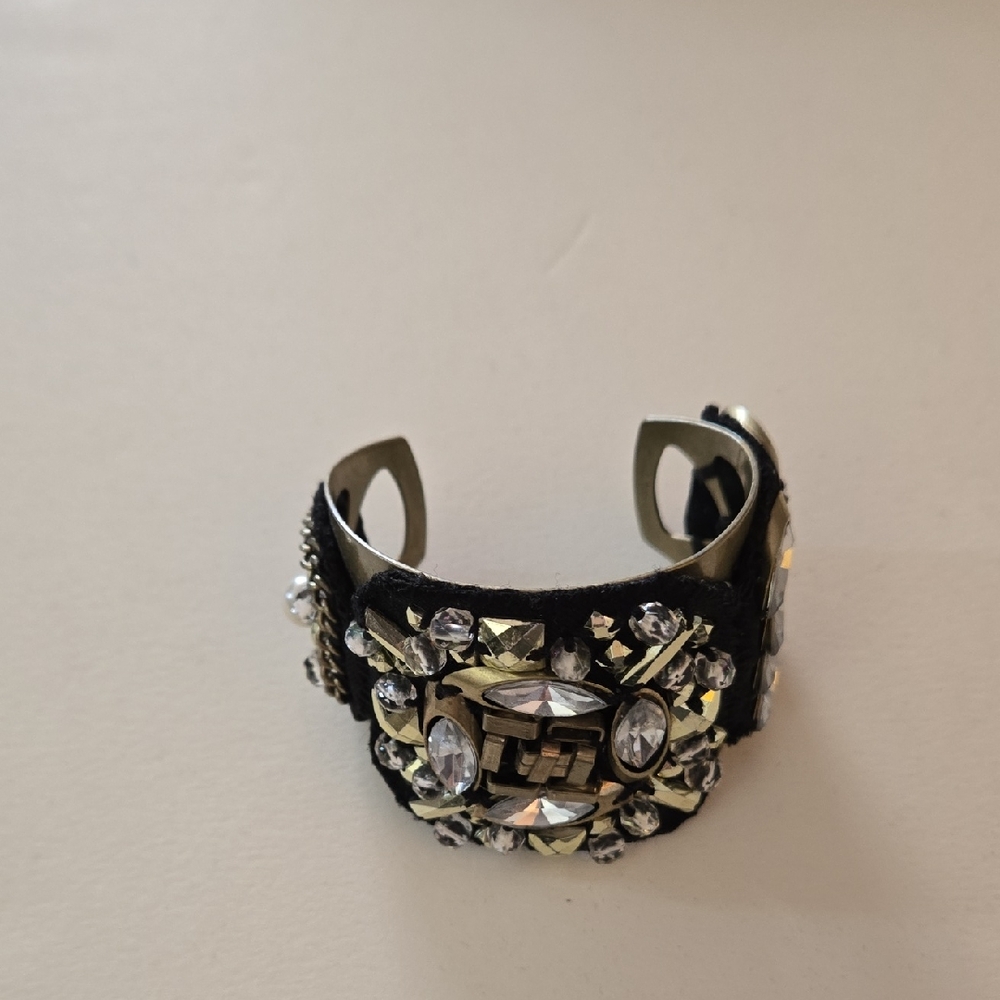 Elegant Black and Silver / Golden Cuff Bracelet With Beads, Diamond Like Stones.